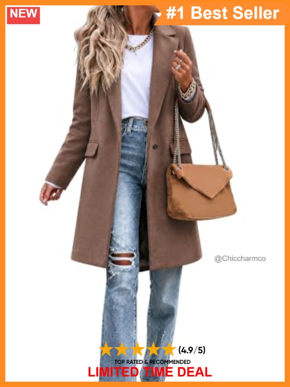 Womens Wool Blend Trench Coat Notch Lapel Button Blazer Jacket